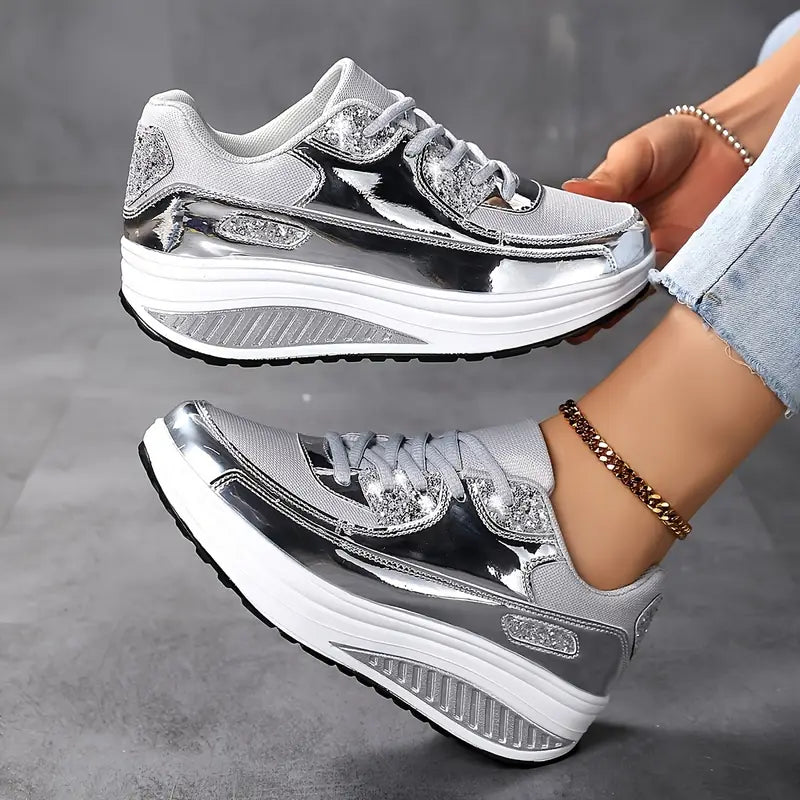 Shiny Casual Sports Shoes-Gold